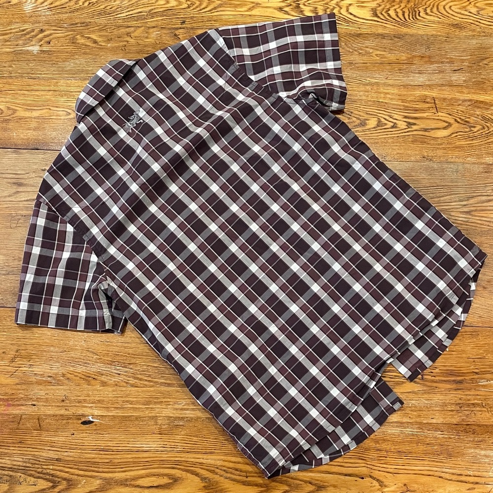 Arc'teryx Men's brownish-red and White Plaid SS Button Down Shirt - Picture 4 of 5